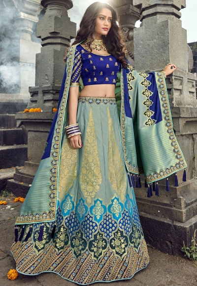 blue banarasi silk traditional lehenga choli 3704