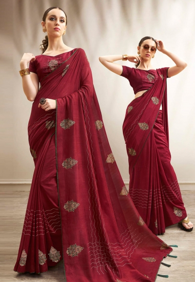 Maroon chanderi silk saree with blouse 94796