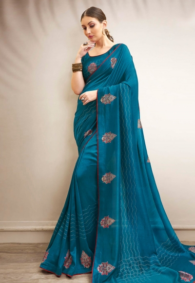 Blue chanderi silk saree with blouse 94802