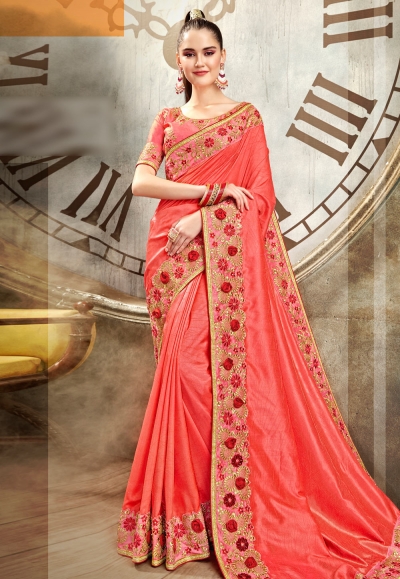 Pink art silk saree with blouse 64345
