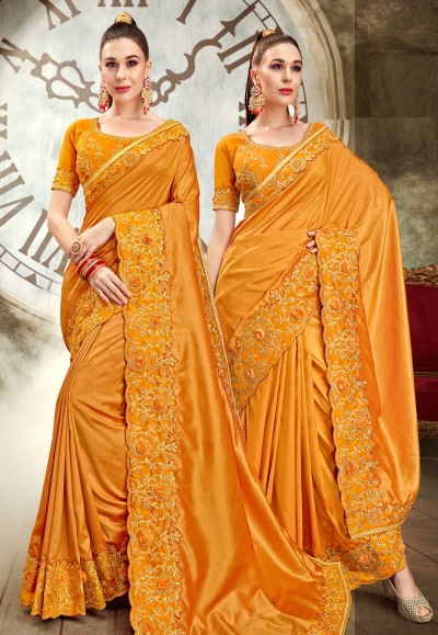 Mustard art silk festival wear saree 64346