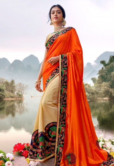Orange art silk half n half saree 5897