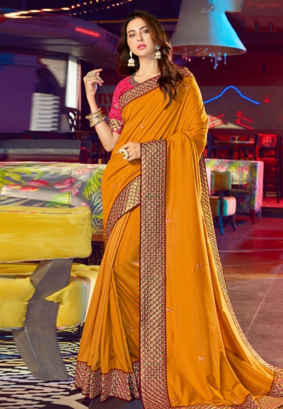 Rakul preet singh mustard satin bollywood wear saree 2012