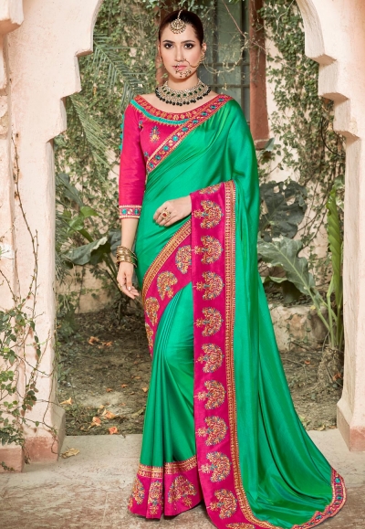 Green silk festival wear saree 1036