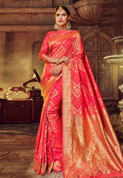Pink banarasi silk saree with blouse 96666