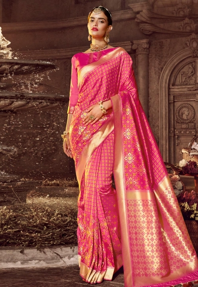 Pink banarasi silk festival wear saree 96669