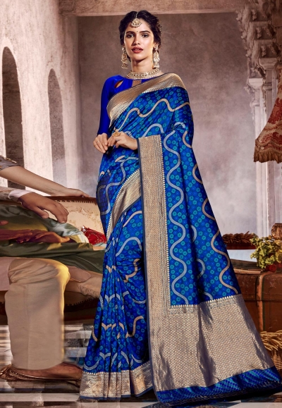 Blue banarasi silk saree with blouse 96660
