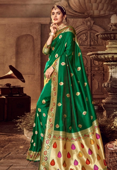 Green banarasi silk saree with blouse 96668