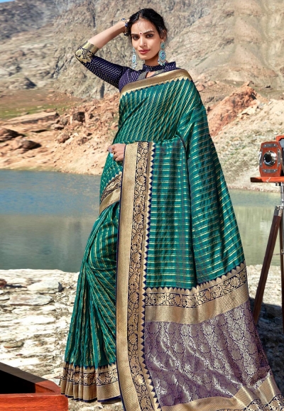 Green banarasi silk festival wear saree 96684