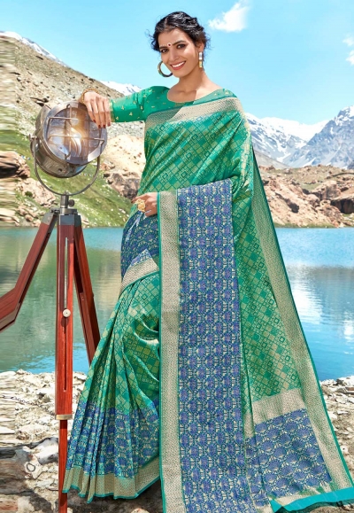 Green banarasi silk festival wear saree 96680