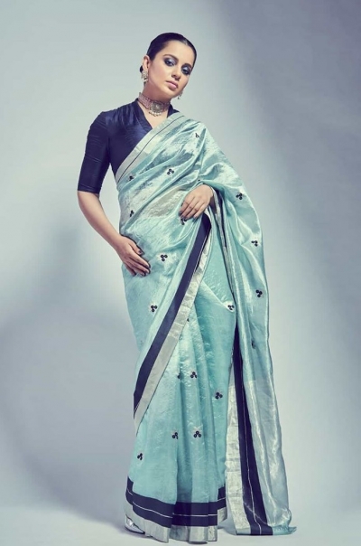 Bollywood Kangana Ranautt Inspired Ice blue silk saree