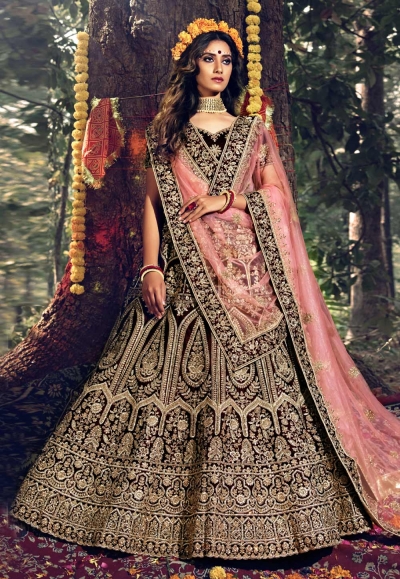 Maroon velvet royal lehenga choli 3706