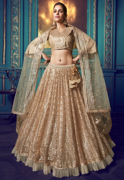 Beige net embroidered frill designer lehenga choli 4109