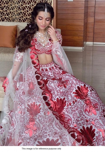 Bollywood model white tafetta silk lehenga choli