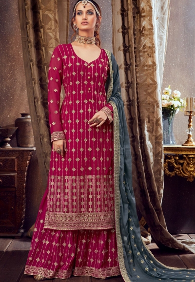 rani pink georgette embroidered palazzo suit 6162