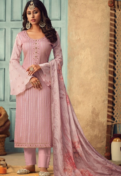 light pink chinon embroidered straight trouser suit 84002