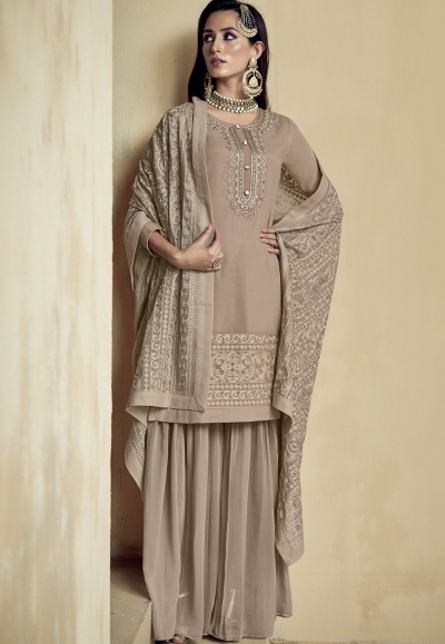 steal grey georgette embroidered sharara pakistani suit 8106