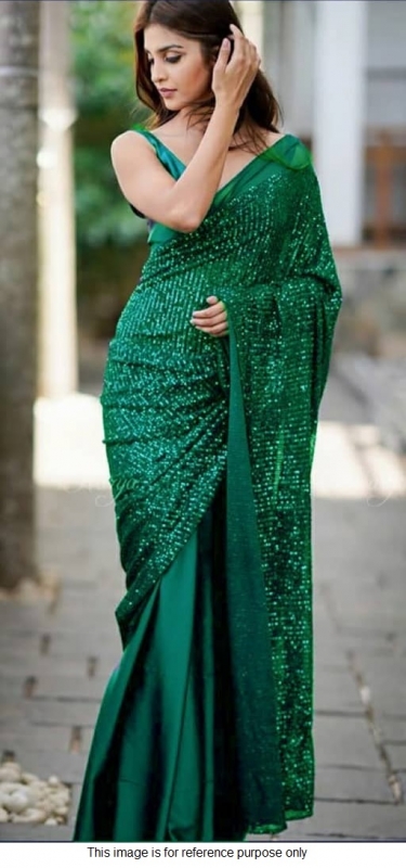 Bollywood model Georgette Green sequins half and half saree