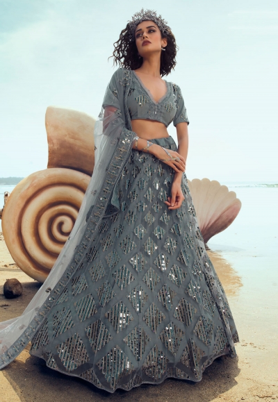 Grey net circular lehenga choli 5106