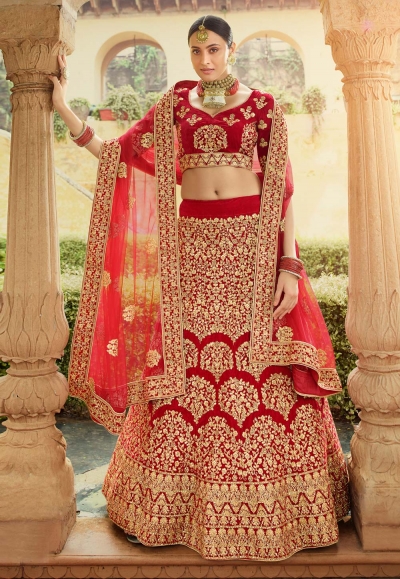 Red velvet circular lehenga choli 4305