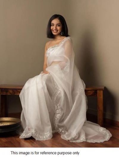 Bollywood Model white organza silk saree
