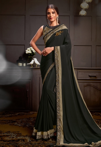 Black satin georgette saree with blouse 21207