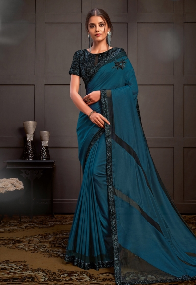 Blue silk georgette saree with blouse 21209