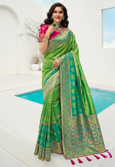 Green banarasi silk festival wear saree 10089