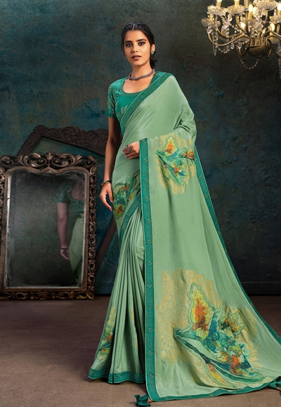 Light green silk saree with blouse 21111