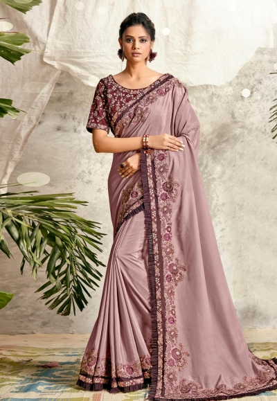 Pink crepe silk party wear saree 21011