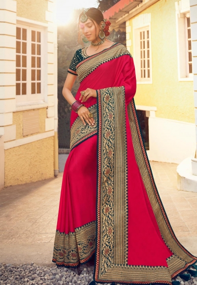 Magenta silk festival wear saree 6409