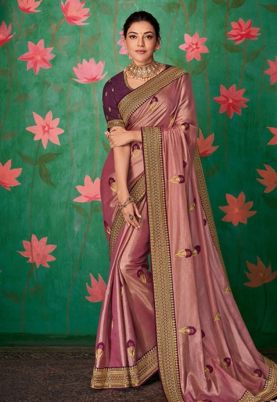 Kajal aggarwal pink art silk party wear saree 5153