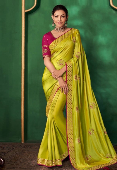 Kajal aggarwal green art silk festival wear saree 5159
