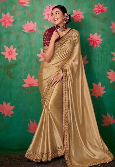 Kajal aggarwal beige art silk party wear saree 5160
