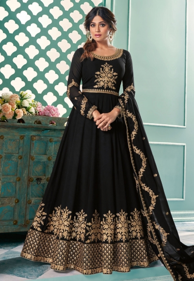 Shamita shetty black georgette long anarkali suit 8340