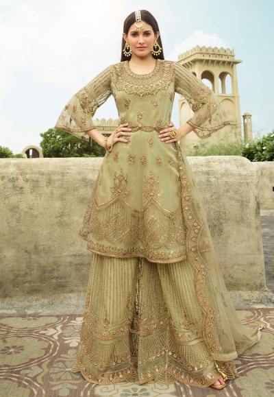 Light green net embroidered palazzo suit 15050