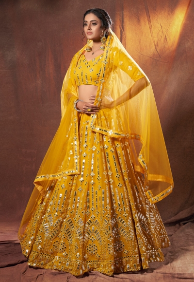 gujarati mirror work lehenga
