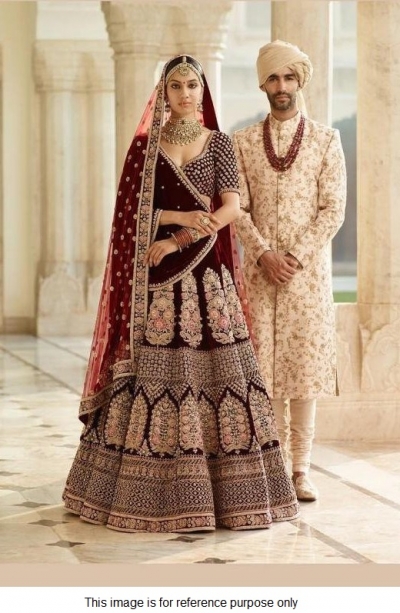 Bollywood Sabyasachi mukherji inspired maroon velvet lehenga