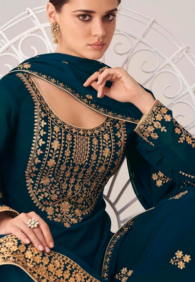 Light Blue Georgette Palazzo Straight main image 1