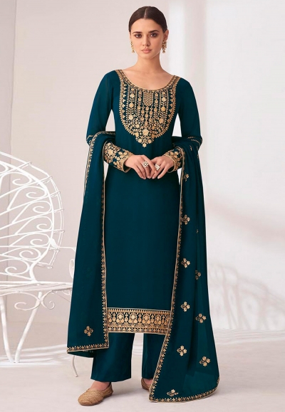 Blue georgette palazzo suit 8395