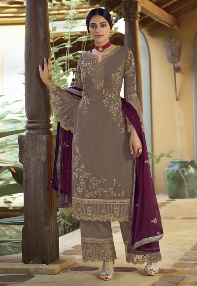 Grey georgette palazzo suit 22982