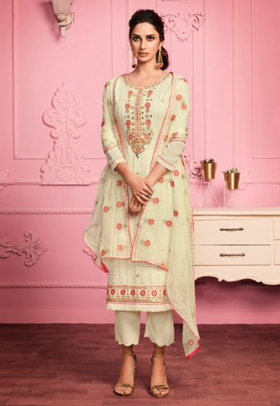 Cream georgette kameez with palazzo 2008