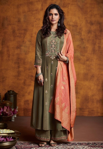 Mehndi silk palazzo suit 13