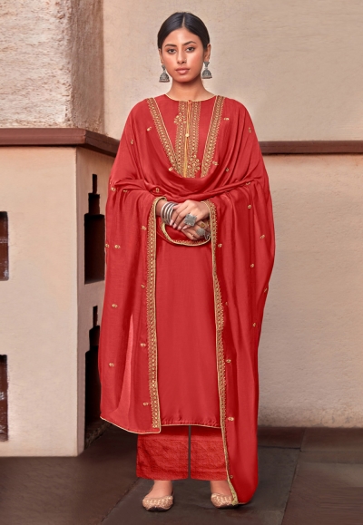 Red cotton silk kameez with palazzo 1882