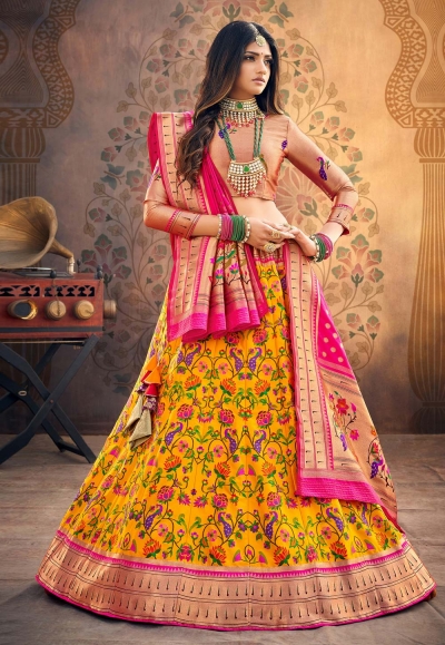 Yellow upada silk circular lehenga choli 20204K