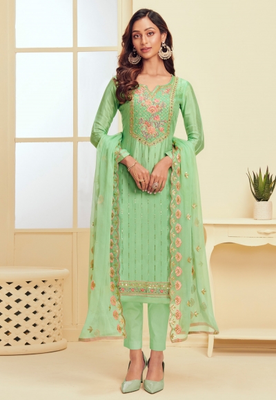 Light green georgette pant style suit 2012