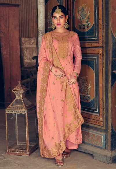 Pink silk jacquard kameez with palazzo 2233