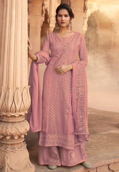 Pink georgette kameez with palazzo 11002