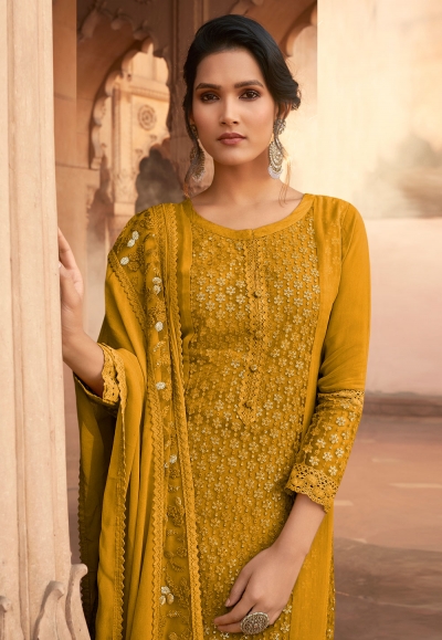Mustard Real Georgette Palazzo Salwar main image 1
