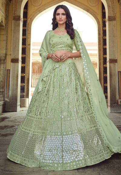 Pista green georgette sequins work lehenga choli 7703